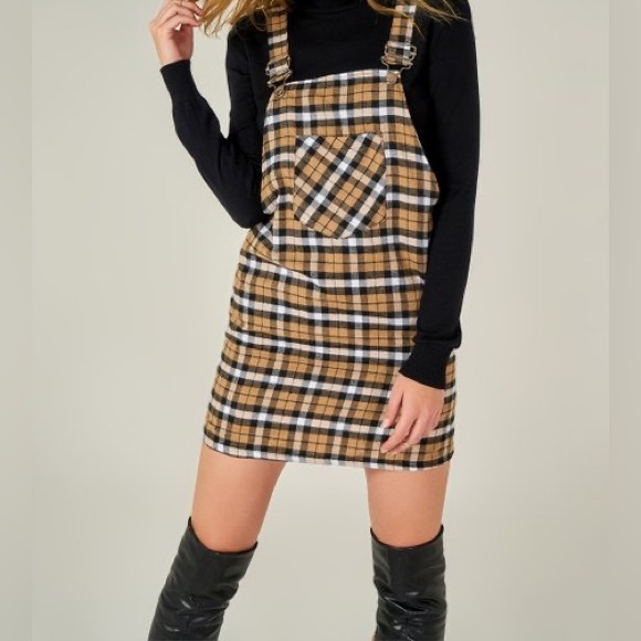 Overall grey gray plaid dress button down with pockets - Picture 10 of 11